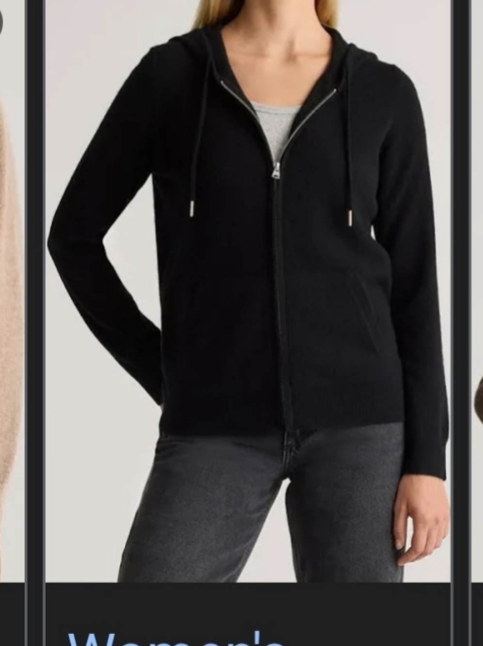 Quince Black Zip-Up Sweater Hoodie